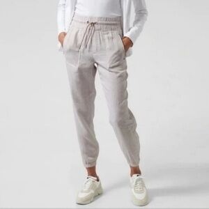 Athleta White Cabo Linen Cheetah Print Zip Pockets Joggers Pants Size 2 petite